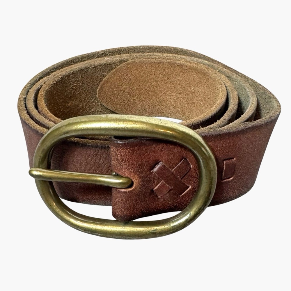 VTG Mossimo Supply Co Leather Belt Oval Brass Buckle Brown Cottagecore Western